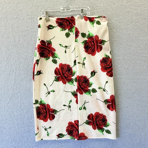 Vintage Floral Pull On Stretchy Pencil Skirt All Over Print AOP Roses Midi XL - Picture 4 of 7